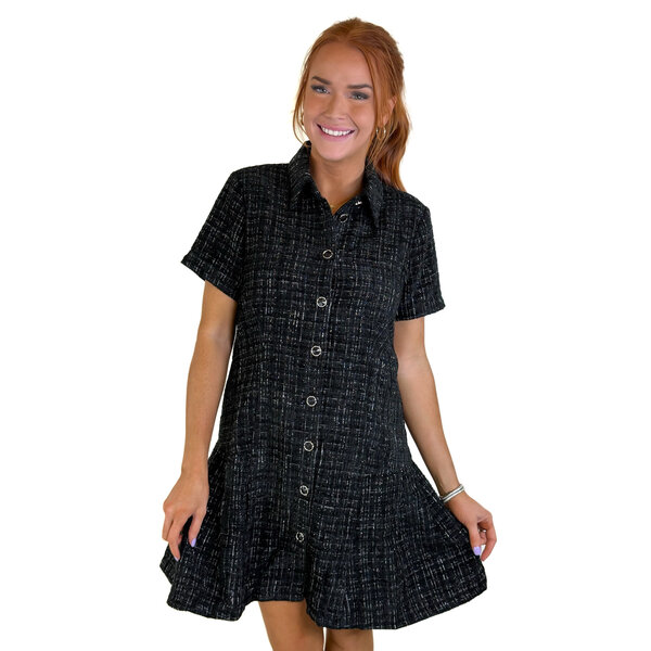  PLEATED HEM TWEED DRESS