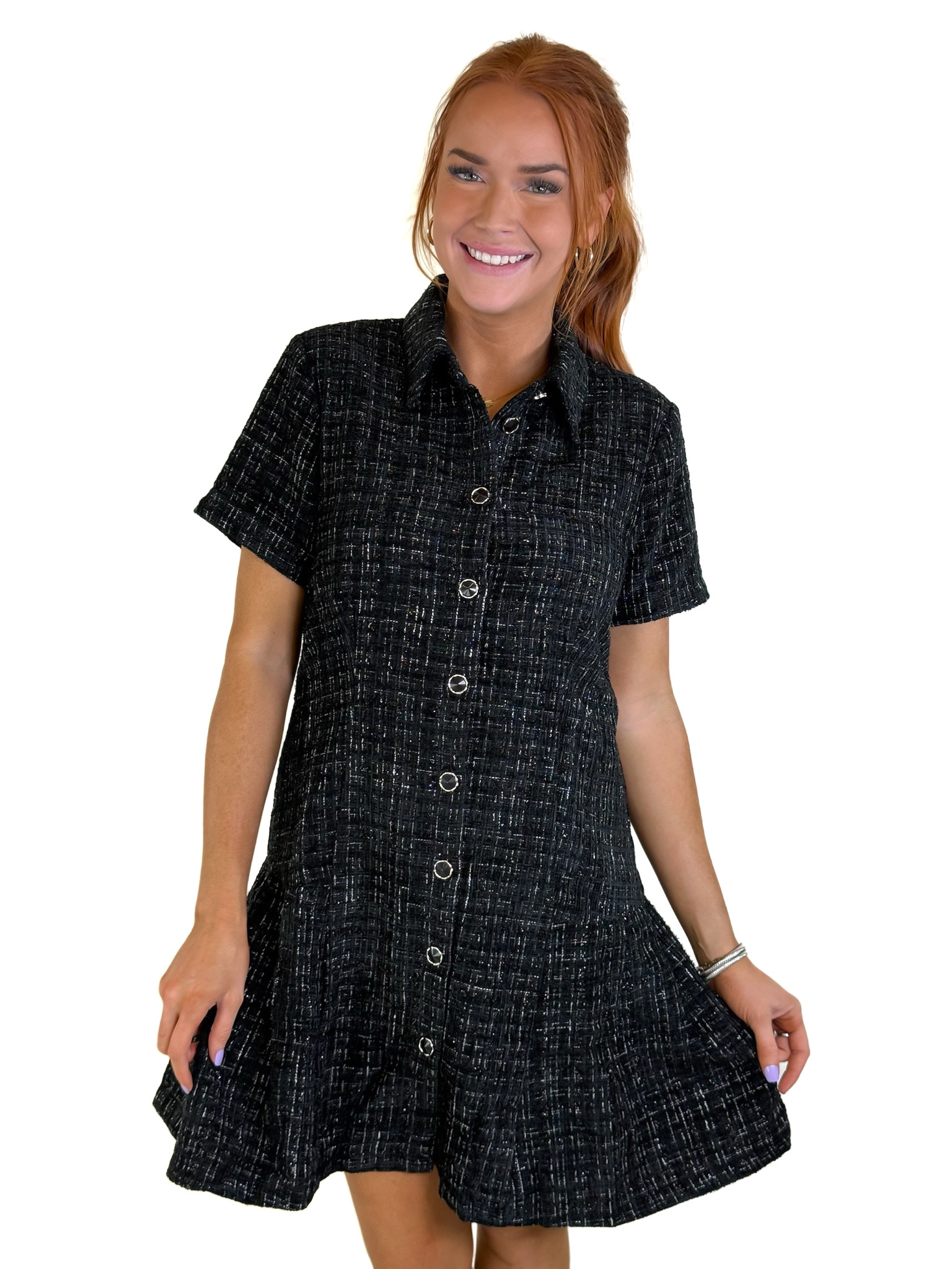 PLEATED HEM TWEED DRESS | Pretenses LLC