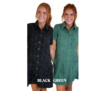PLEATED HEM TWEED DRESS