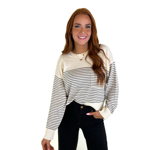 JIJI CREAM/ BROWN STRIPE TOP