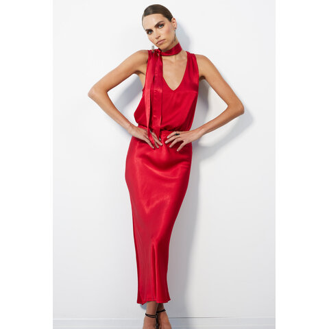 MIDI BIAS SKIRT - RED