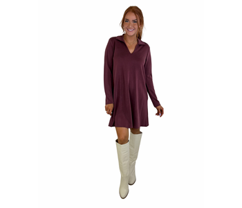 BURGUNDY COLLAR MODAL DRESS