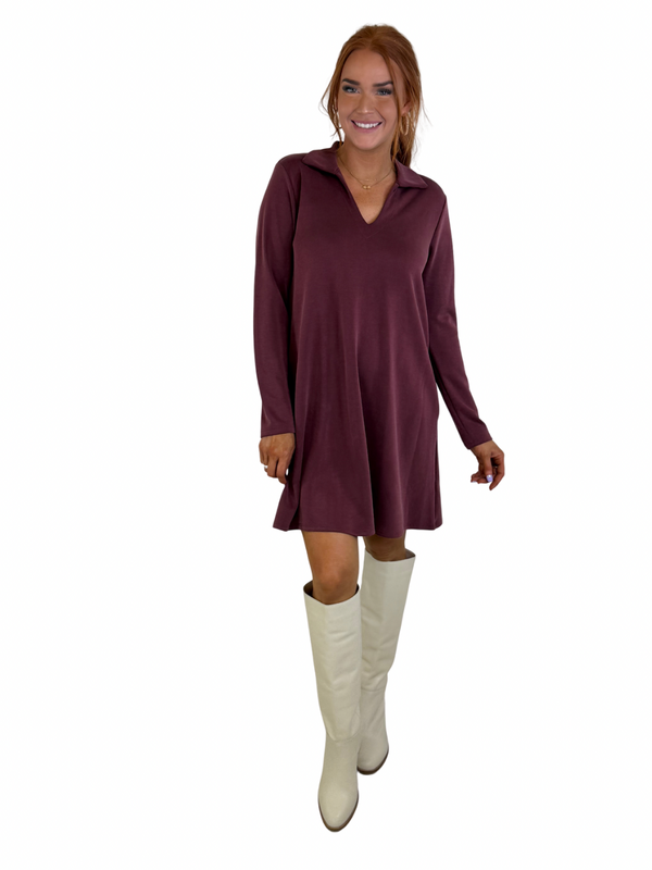 BURGUNDY COLLAR MODAL DRESS