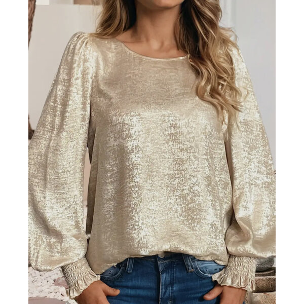  Metallic Round Neck Blouse