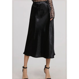 LA MIEL MIDI LENGTH BLACK SATIN SKIRT