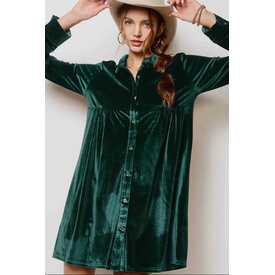 LA MIEL EMERALD VELVET BUTTON DOWN DRESS
