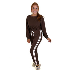  BROWN WAFFLE KNIT SET W/ STRIPE