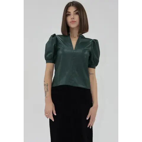 KALIA FAUX LEATHER TOP - RAINFOREST