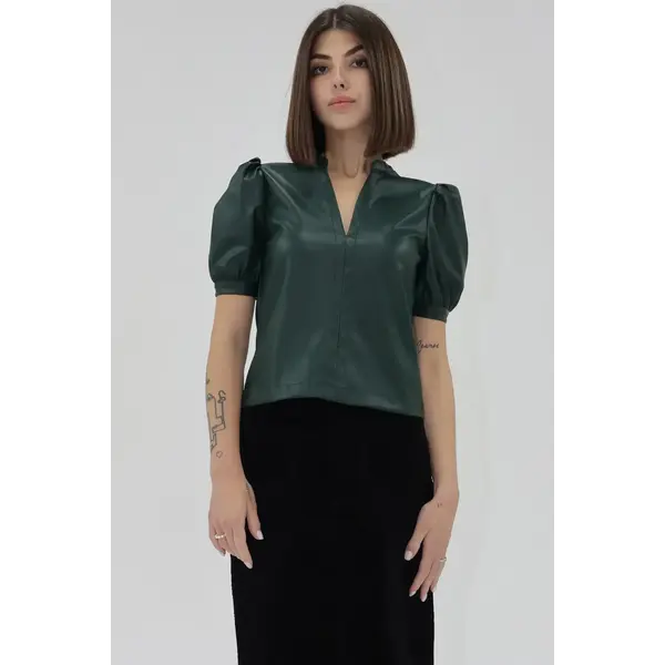  KALIA FAUX LEATHER TOP - RAINFOREST