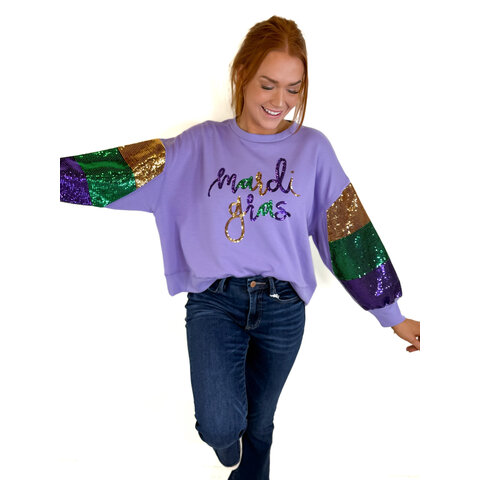 Millie Sweatshirt- Mardi Gras Sequin Slv