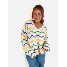 IVE MARDI GRAS STRIPES VNECK SWEATER