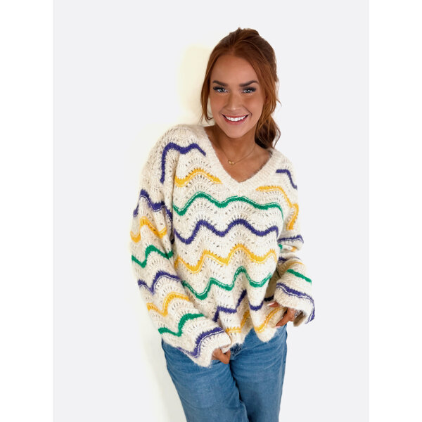  MARDI GRAS STRIPES VNECK SWEATER