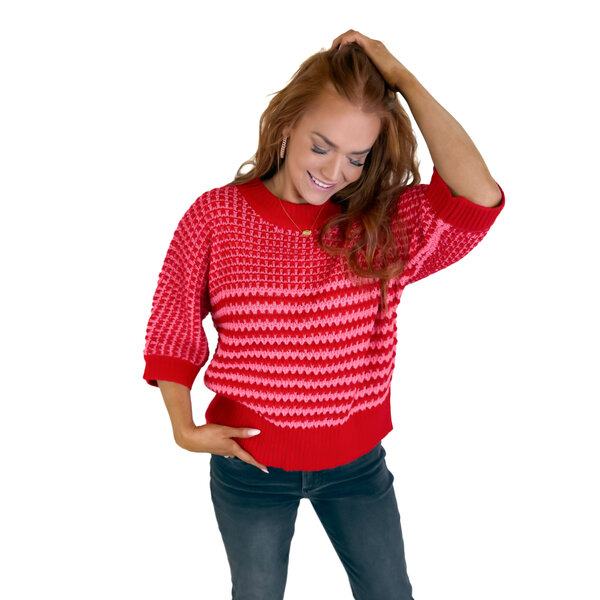  RED STRIPE SLOUCHY SWEATER