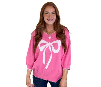 Pink Stich Trim Bow Sweater
