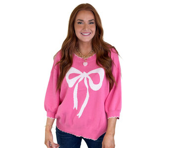 Pink Stich Trim Bow Sweater