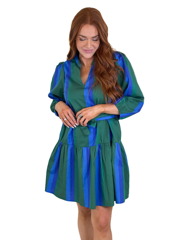 Leola Stripe Shift Dress- Blue/Green