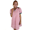 RED STRIPED FLOAL COLLARED PUFF SLV DRESS