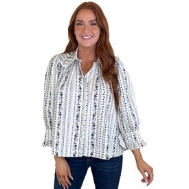  FRENCH FORAL BUTTONUP PUFF SLV TOP