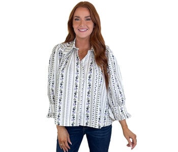 FRENCH FORAL BUTTONUP PUFF SLV TOP