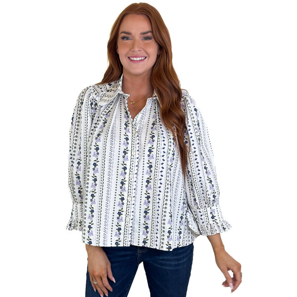  FRENCH FORAL BUTTONUP PUFF SLV TOP