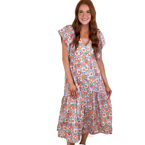 Floral VNeck Novelty Button Maxi