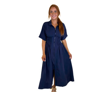 NAVY ZIP MIDI DRESS