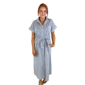  DARK NAVY MIDI STRIPE DRESS W/ TIE