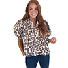 LEOPARD DENIM PLEAT SLV TOP