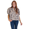 LEOPARD DENIM PLEAT SLV TOP