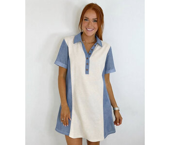 PATCHWORK DENIM SHIRT DRESS