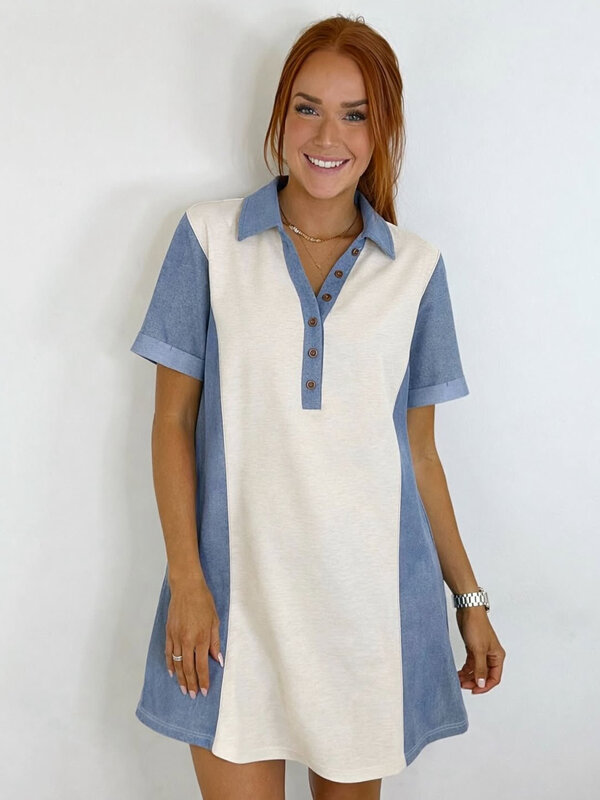 PATCHWORK DENIM SHIRT DRESS
