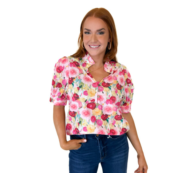  FLORAL VNECK PUFF SLV TOP