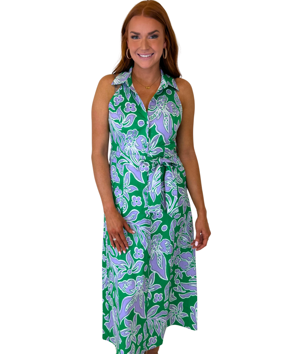 GREEN PETAL FITTED HALTER DRESS
