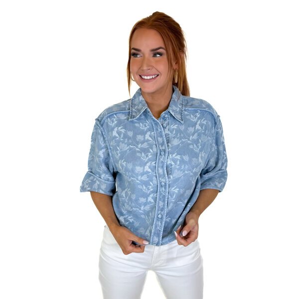  PLAITED BLUE BUTTON TOP