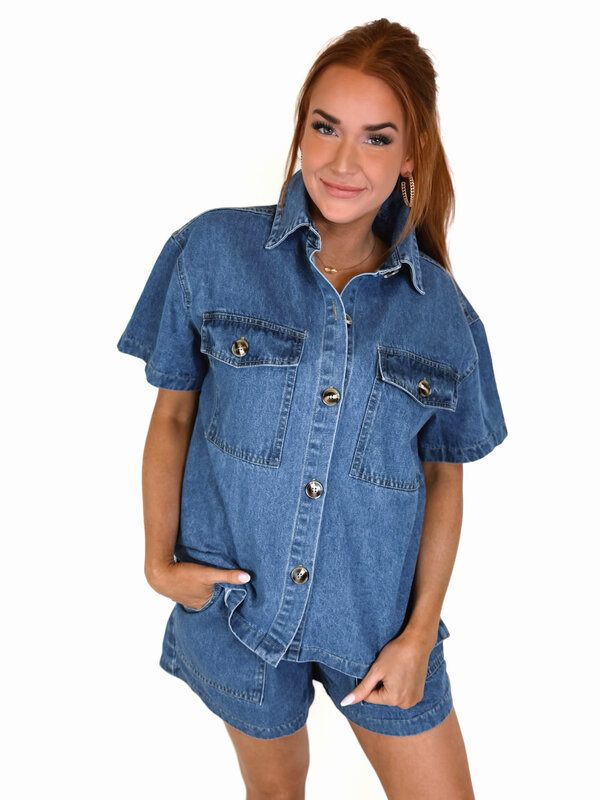 DENIM BUTTON UP SHORT SET