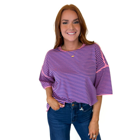 PINK/ROYAL STRIPE TEE