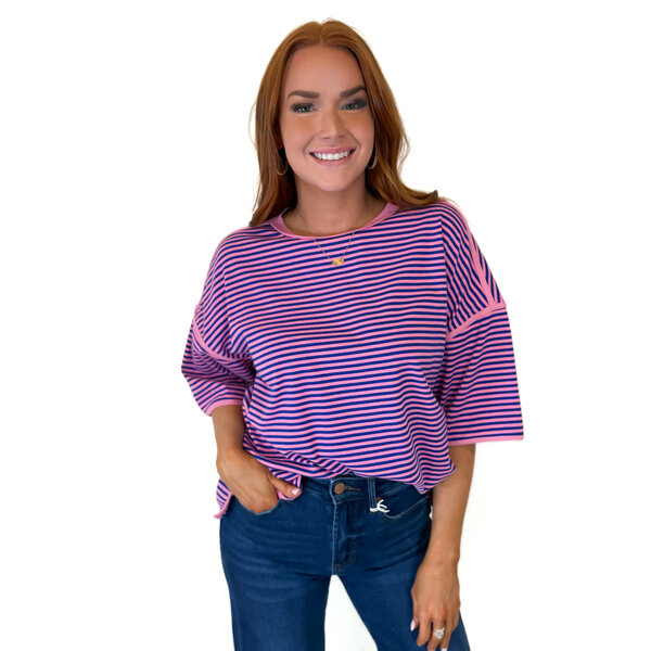  PINK/ROYAL STRIPE TEE