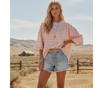 PINK/CREAM OVERSIZED STRIPE TOP
