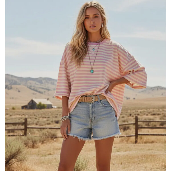  PINK/CREAM OVERSIZED STRIPE TOP