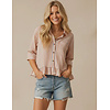 PINK COMBO STRIPE BUTTON DOWN PEPLUM TOP