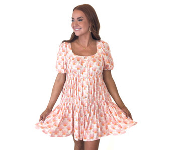 Pink & Orange Fan Tiered Dress
