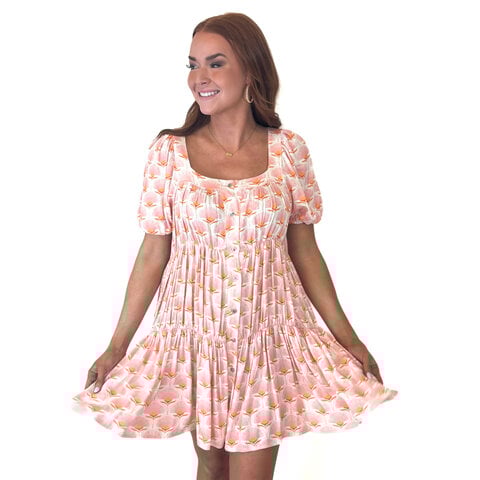 Pink & Orange Fan Tiered Dress