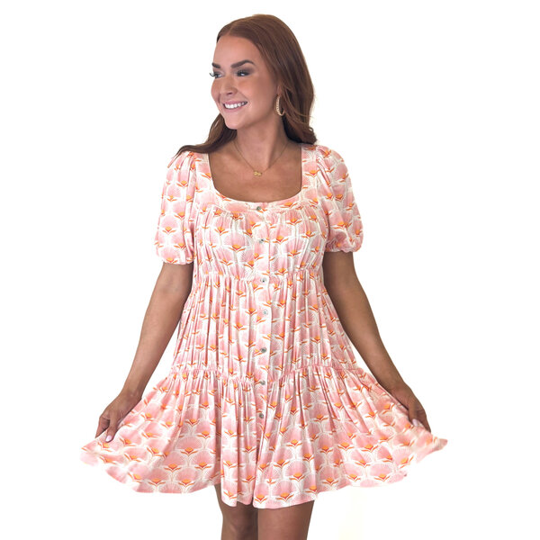  Pink & Orange Fan Tiered Dress