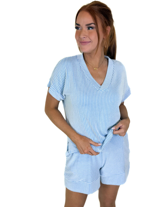 BLUE VNECK SHORT SET