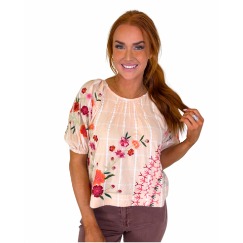 LENORA PEACH EMROIDERED TOP