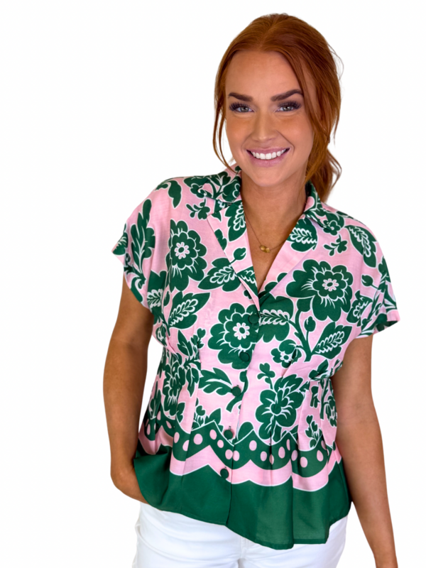 JADE PETALS WAIST PLEATED BLOUSE