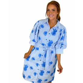  BLUEBELL STRIPE PUFF SLV SHIRTDRESS