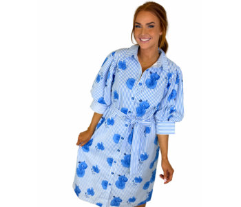 BLUEBELL STRIPE PUFF SLV SHIRTDRESS