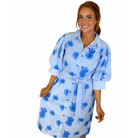 BLUEBELL STRIPE PUFF SLV SHIRTDRESS