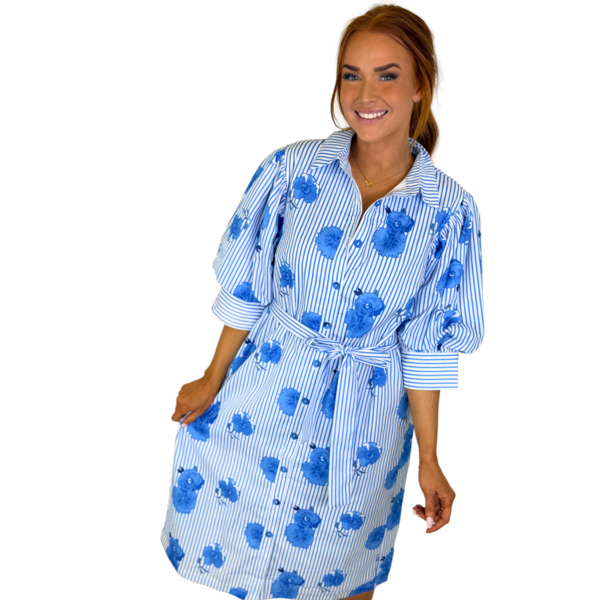  BLUEBELL STRIPE PUFF SLV SHIRTDRESS